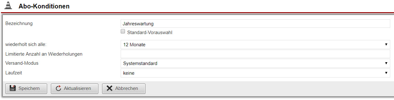 Screenshot Einstellunngsmaske für Abo-Konditionen-Vorlagen