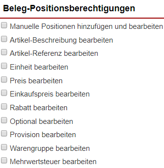 Screenshot Einstellung der Beleg-Positionsberechtigungen