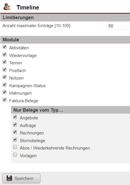 Screenshot Konfigurationsmaske der Timeline