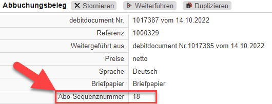 Screenshot Abo-Sequenznummern in Belegen.