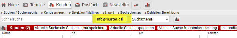 E-Mail Schnellsuche im AkquiseManager CRM